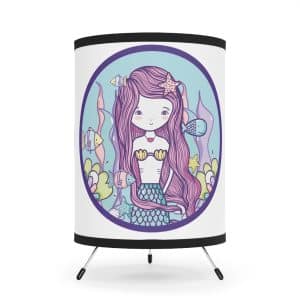 Cute Mermaid Tripod Lamp with High-Res Printed Shade, USCA plug