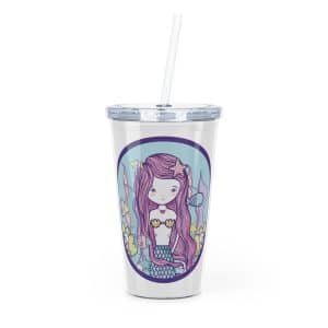 Cute Mermaid Plastic Tumbler with Straw