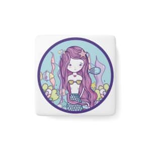 Cute Mermaid Porcelain Magnet, Square