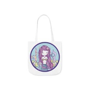 Cute Mermaid Canvas Tote Bag, 5-Color Straps