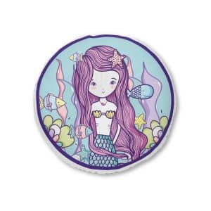 Cute Mermaid Tufted Floor Pillow, Round