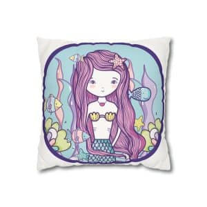 Cute Mermaid Faux Suede Square Pillowcase